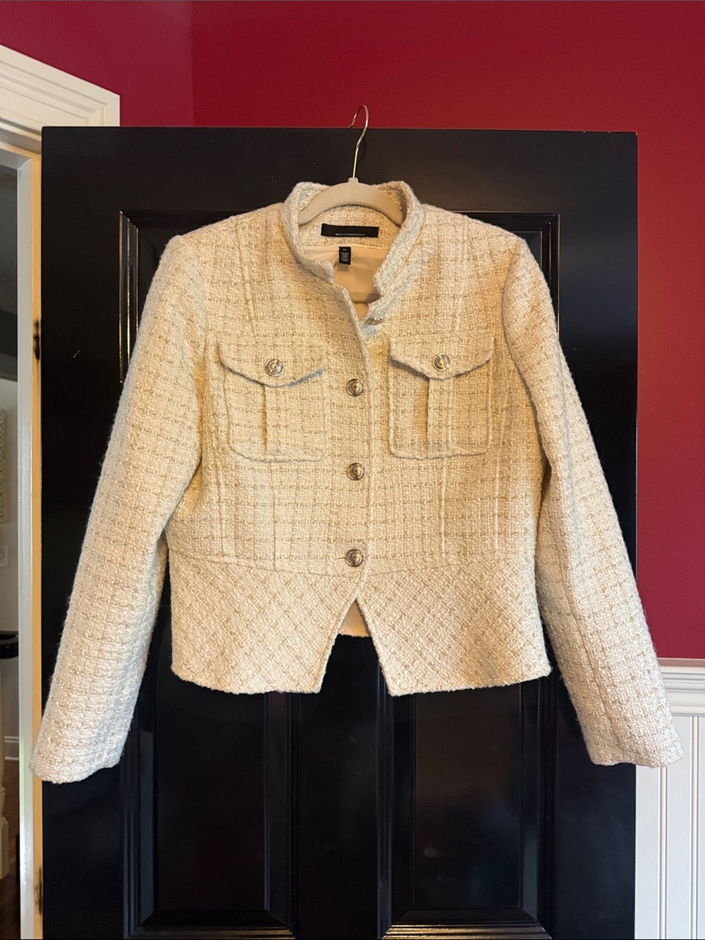 White House Black Market Cream Tweed Bouclé Blazer